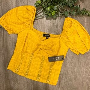 NEW Lulu’s Yellow Crop Top with Tie-Front